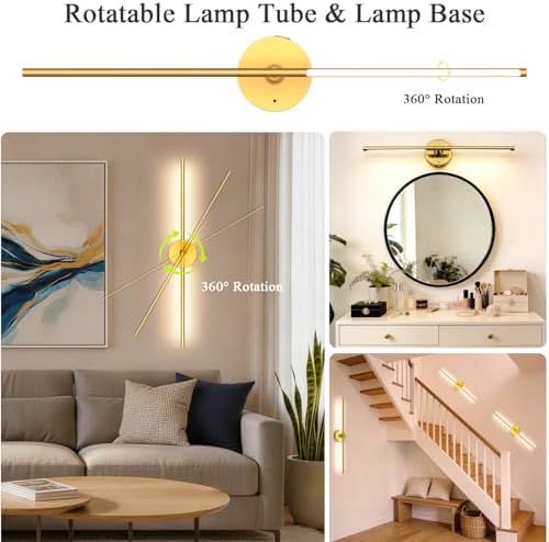 Battery Operated Wall Sconce Set of Two: Gold Wireless Rechargeable Wall Light with 10000mAh Detachable Battery and Remote, 360° Rotatable Scone Wall Decor for Bedroom Hallway Bathroom, 31.5inch - Image 5