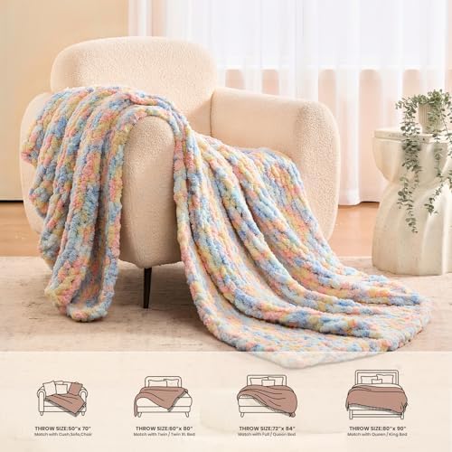 L'AGRATY Chunky Knit Throw Blanket for Couch, 60 x 80 Inches, Rainbow - Image 5