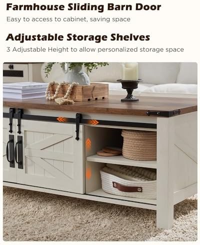 OKD 48" Farmhouse Lift Top Coffee Table, Sliding Barn Door, Antique White - Image 6