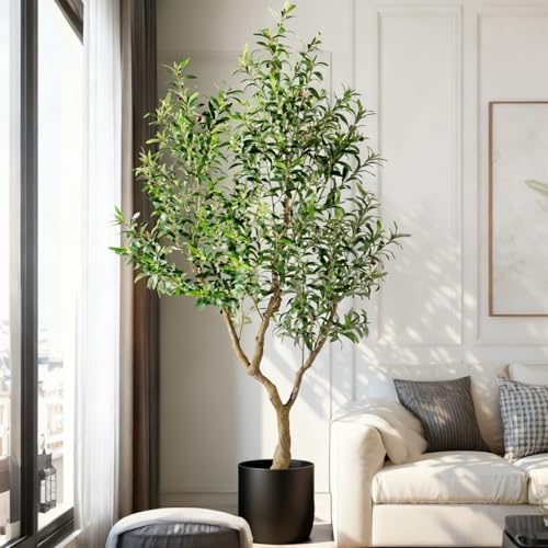 Erimda 7FT Faux Olive Tree with Tall Exquisite Planter Artificial Olive Tree Tall, Potted Fake Olive Plant with 1710 Real Touch Leaves, Indoor Outdoor Home Garden Office Decor - Image 3