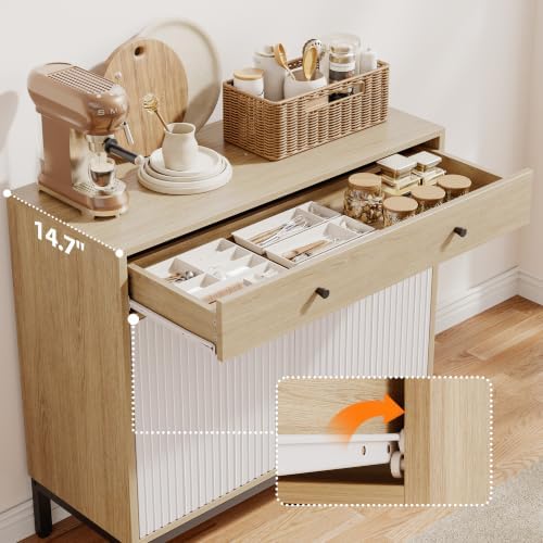 Mericonia Sideboard Buffet Cabinet Storage, Modern Wood Console Fluted Credenza - Image 3