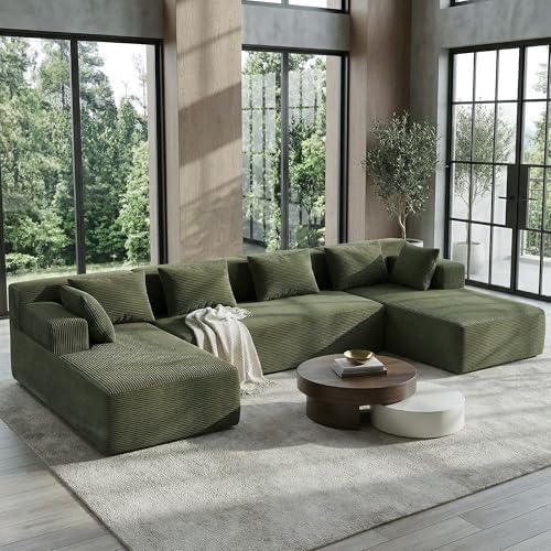 MONVANE 141" U-Shaped Modular Sectional Sofa, Green - Image 2