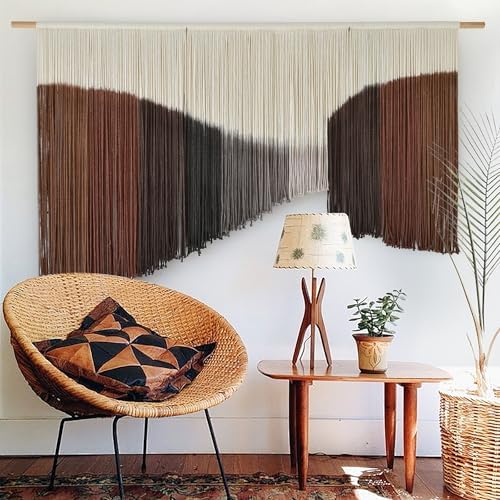 Jakalin Macrame Wall Hanging Brown Geometric Fiber Art Living Room 33" x57" by Jakalin