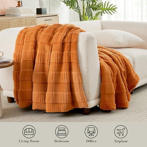 Amélie Home Luxury Striped Faux Fur Throw Blanket for Bed Queen Size, Soft Cozy Fuzzy Fluffy Plush Gift Blankets for Women, 88"x90", Brown - Image 2