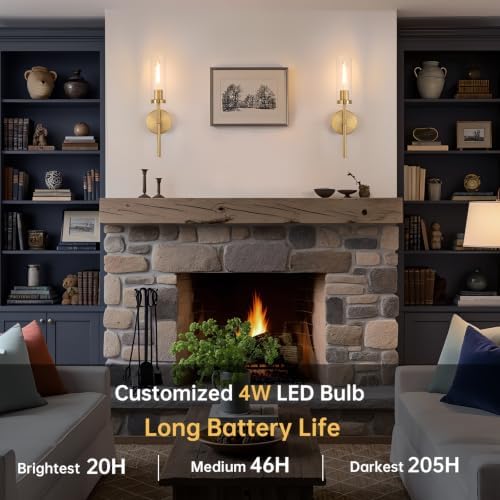 Shenmoyl Battery Operated Wall Sconces Set of 2, Gold Rechargeable Wall Lighting Fixtures, Dimmable Wall Lights with Remote & Clear Glass Shade for Living Room, Bathroom,Bedroom - Image 2