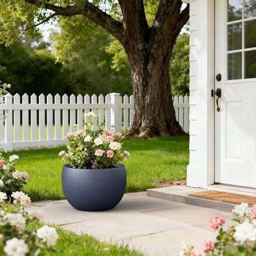 Kante Large Round Bowl Charcoal Concrete Planter 20" Dia, Outdoor - Image 4