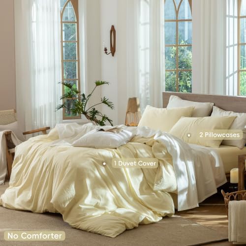 MooMee Striped Duvet Cover Set 100% Washed Cotton Linen Like King - Image 2