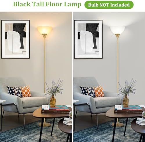 Coucrek Floor Lamp, LED Standing Lamps with White Plastic Shade, Corner Floor Lights for Living Room Bedroom, Rotary Switch, Bulb not Included, Gold - Image 2