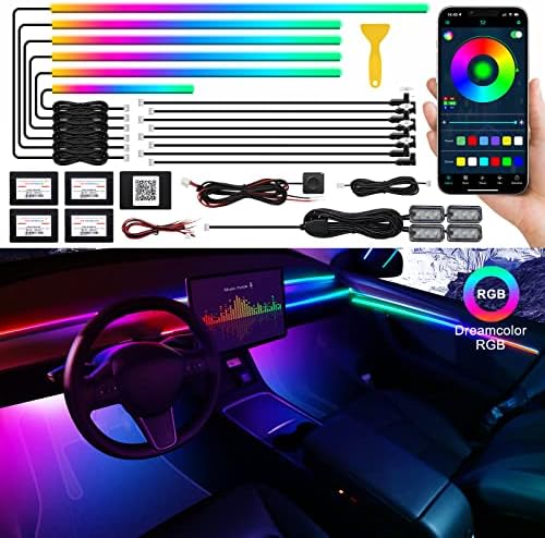Dreamcolor Acrylic Interior Car LED Strip Light with Wireless APP, RGB 18 in 1 with 175 inches 593 LEDs Fiber Optic Ambient Lighting Kits, 16 Million Colors Sound Active Function Car Neon Lights by MAODANER