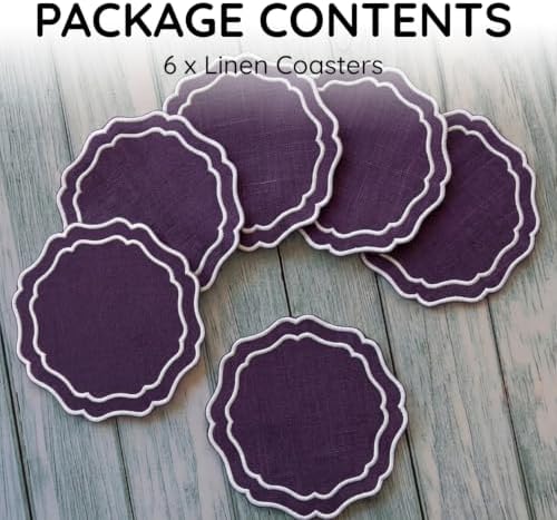 Linen Coasters for Drinks, Set of 6, 6 inch, Lilac - Image 2