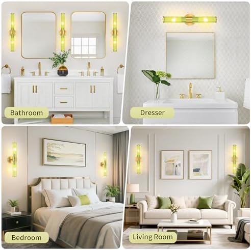 Morauroral Gold Battery Operated Wall Sconces Set of 2, Rechargeable Wall Lights with Remote Control, 20 Inch Modern Wireless Wall Lamp for Bedroom, Living Room with Green Shade (Bulbs Included) - Image 6