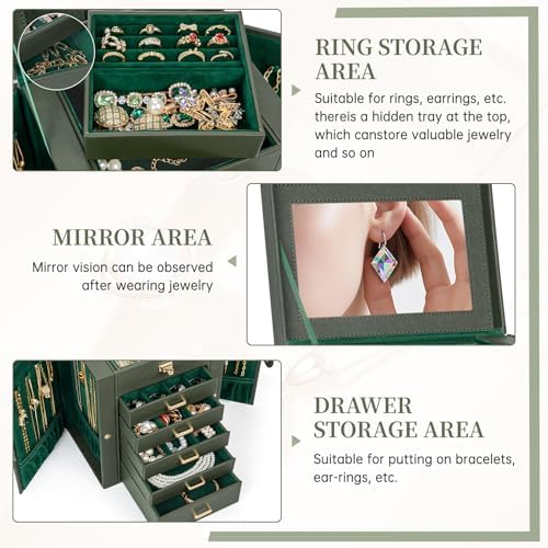 AKOZLIN 6-Tier Jewelry Box Organizer 5 Drawers Storage DrakGreen Regular - Image 2