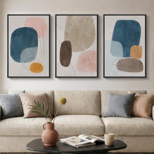 Large Framed Colorful Abstract Wall Art for Living Room, Set of 3, 24x36 In by Cuspin