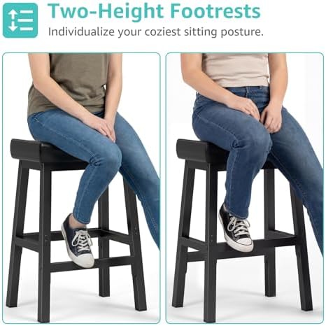 WINAZ 24 Inch Bar Stools for Kitchen Island, Kitchen Chairs Counter Height Stools with Footrest, Black Saddle Leather Barstools Heavy Duty for Dining Table Farmhouse Outdoor, 1 PC - Image 5
