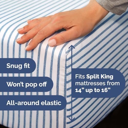 Flex Top Split Head King 4 Piece Sheet Set - Soft & Cooling - Blue Stripes - Image 5