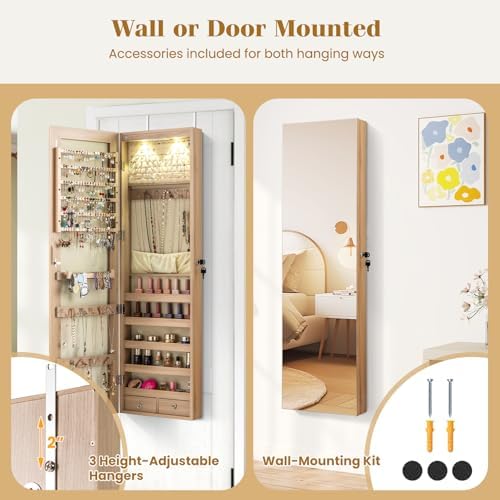 GIANTEX Wall or Door Mounted Jewelry Armoire with Full Length Mirror, 47.5" - Image 5