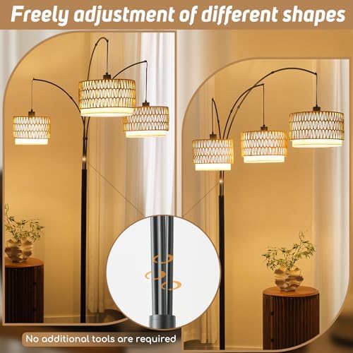 3-Light Arc Rattan Floor Lamp for Living Room,80'' Boho Tree Lamp - Image 7