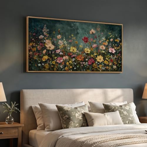 Extra Large Framed Vintage Moody Floral Wall Art for Living Room, 60x30 In - Image 2