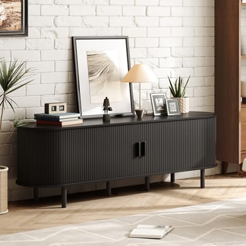 ONBRILL 70.8" TV Stand with Power Outlet & Storage for TVs up to 75", Black - Image 7