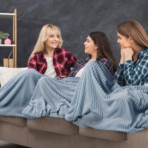 Buryeah 6 Pcs Flannel Blankets Bulk,Fall Outdoor Wedding, Dusty Blue - Image 5