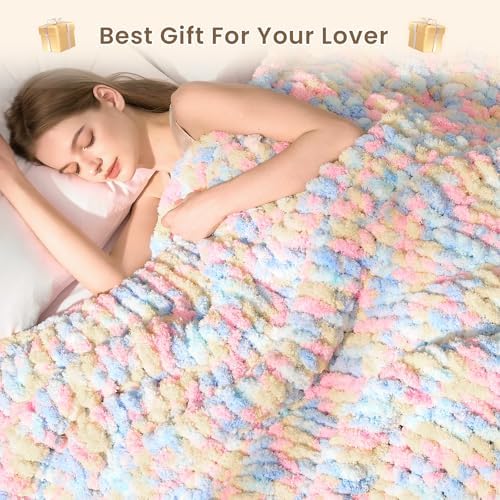 L'AGRATY Chunky Knit Throw Blanket for Couch, 60 x 80 Inches, Rainbow - Image 7