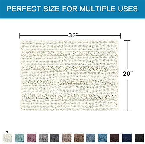 H.VERSAILTEX Bath Rugs for Bathroom Non Slip Bath Mats Extra Thick Chenille Striped Rug 20" x 32" Absorbent Non Skid Fluffy Soft Shaggy Washable Dry Fast Plush Mat for Indoor, Bath Room, Tub - Cream - Image 2