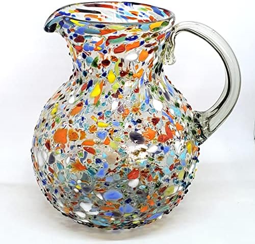 Confetti Rocks 120 oz Large Bola Pitcher, Recycled Glass, Lead-free, Toxin-Free (Pitcher) Multicolor by MexHandcraft