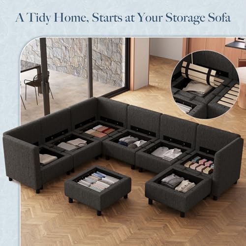 Belffin 107.1" 8 Seats U Shaped Couch Modular Sectional Sofa Seat Couch with Storage Comfy Washable Sectional Couches for Living Room Sofas Set with Chaise,Dark Grey - Image 3