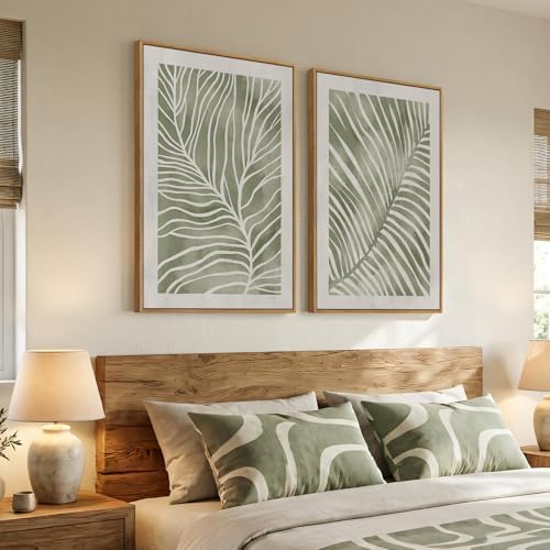Large Framed Green Abstract Botanical Wall Art for Living Room, 24x36 In - Image 2