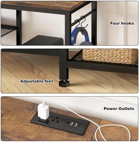 YGEOMER TV Stand for TVs Up to 75 Inch with Outlets, Bedroom, Rustic Brown - Image 3