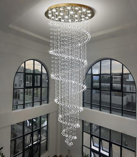 HAIXIANG W47 x H118 High Ceiling Chandelier with LED Bulbs Dimmable Long Light Glam Chandeliers Crystal Pendants Light Fixtures for Foyer Entryway Living Room Stair Gold - Image 6