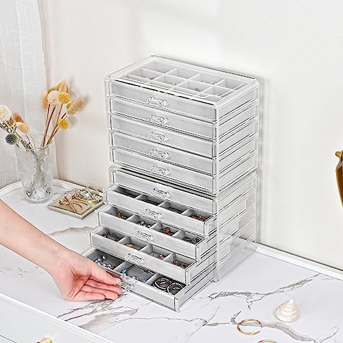 ProCase Earring Holder Organizer Jewelry Box with 10 Drawers, Grey - Image 3