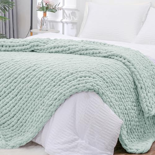 Bigacogo Chunky Knit Throw Blanket for Couch, 40x80 inches, Mint by Bigacogo