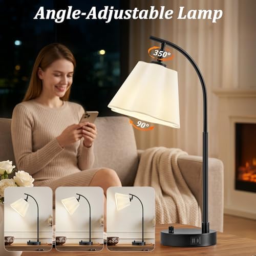 Table Lamps Set of 2, Stepless Dimmable Bedside Lamps with USB A&C Ports - Image 3
