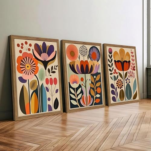 Framed Colorful Floral Wall Art Set of 3, Abstract Scandinavian Flower Canvas Wall Decor Paintings, Mid Century Modern Botanical Artwork Pictures Prints for Living Room Bedroom Dining Room 16x24 Inch - Image 6