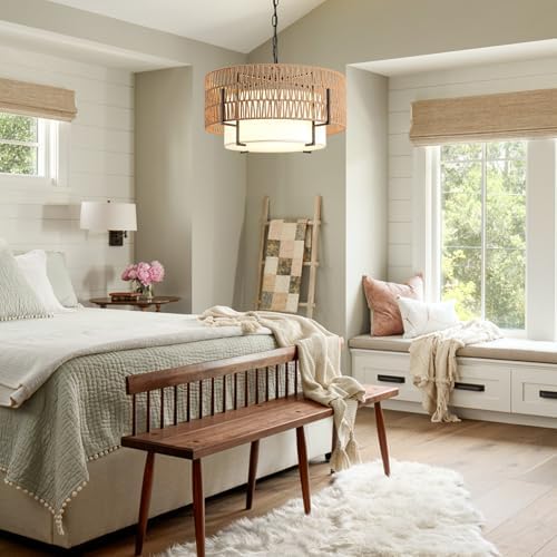 4-Light Boho Chandelier for Dining Room, 19.7" Rattan Pendant Light - Image 6