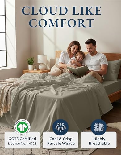 Lane Linen Queen Bed Sheets 100% Organic Cotton Percale Cooling - Silver - Image 2