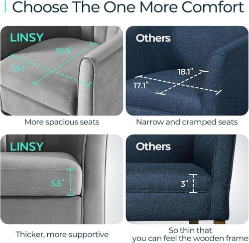 LINSY Accent Chair with Ottoman, Modern Barrel Chair Small Armchair Reading Chair with Footrest, Comfy Round Arms Chair for Living Room Bedroom Reading Room, Velvet(Grey) - Image 5