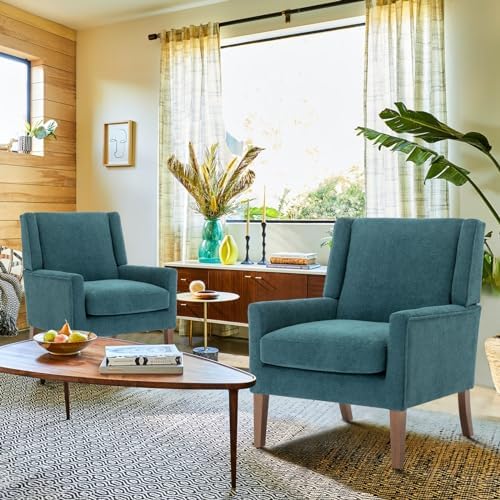 COLAMY Modern Wingback Living Room Chair, Upholstered Fabric Accent Armchair, Single Sofa Chair with Lounge Seat and Wood Legs for Bedroom/Office/Reading Spaces, Teal - Image 6