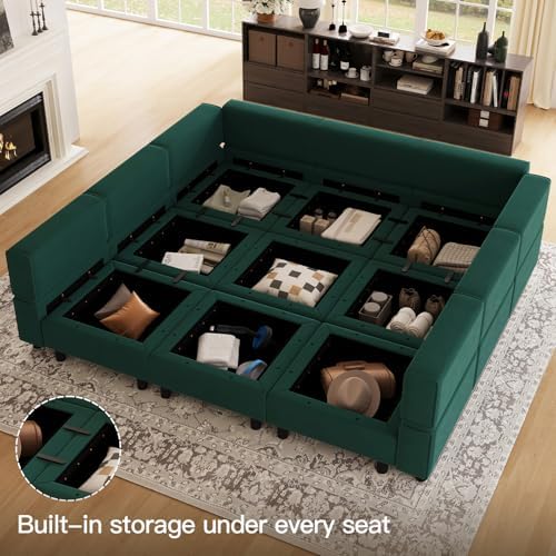 Belffin Modular Sectional Sofa with Ottomans Velvet Reversible Sleeper Sectional Sofa with Chaise Modular Sleeper Sofa Bed with Storage Seat Green - Image 3