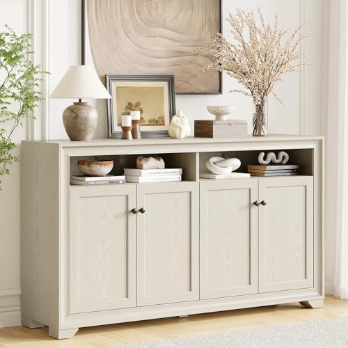 ONBRILL 60 Inches Sideboard Buffet Cabinet with Storage and 4 Doors, White by ONBRILL
