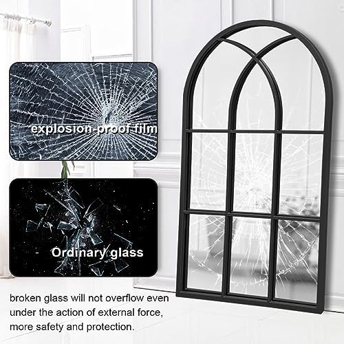 Dewfig Arched Window Wall Mirror, 42"x24" Windowpane Mirror, Black - Image 6
