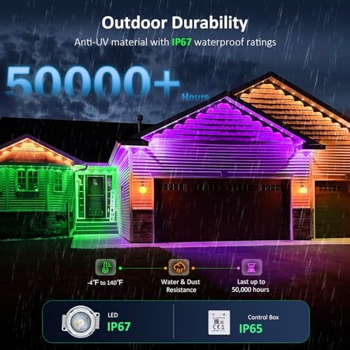 IVRICH 500FT Permanent Outdoor Lights, Smart RGB Eave Light with Color Changing, APP/Remote Control, IP67 Waterproof, Music Sync, Timer Function, for Christmas, Party, Holiday Decor - Image 3