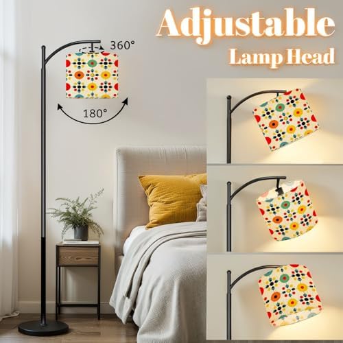 Arc Floor Lamp Mid century fifties modern retro colors seamless pattern collection Dimmable Modern Standing Lamp with Remote Adjustable Drum Shade Footswitch Tall Pole Lamp for Living Room Bedroom - Image 3