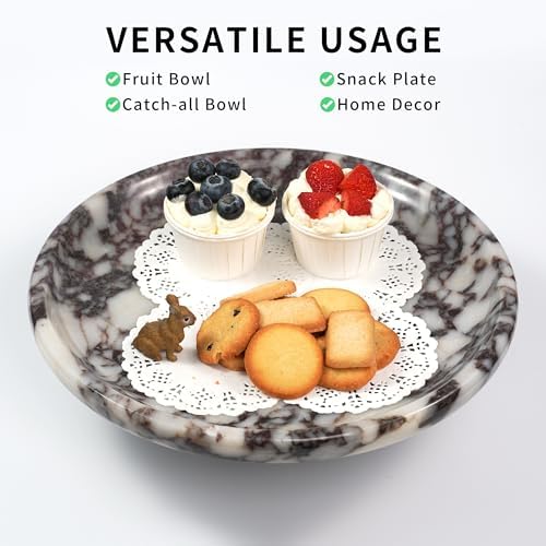 Marble Fruit Bowl for Kitchen - 11.8" Decorative Stone Pedestal Bowls for Home Decor, Footed Fruits Holder For Dining Table Counter Organization - Image 4