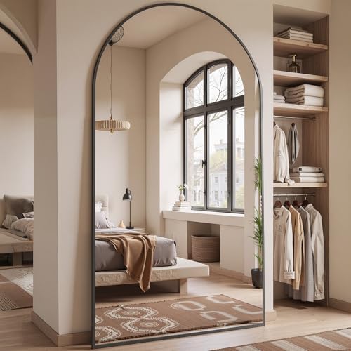 Floor Mirror, 90"x46" Oversized Full Length Mirror with Stand,Black by Furnbar