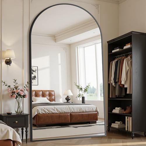 Suidia 86"x46" Arched Full Length Mirror with Stand, Full Body Mirror with Aluminum Frame, Freestanding/Leaning/Wall-Mounted, Floor Mirrors for Bedroom, Living Room, Entryway, Dressing Room, Black by SuidiaMirror