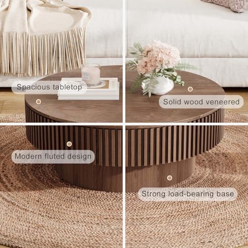 Round Coffee Table with Storage, Modern Wooden Coffee Table - Image 4