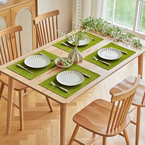 Softalker Faux Linen Cloth Placemats Set of 8-12 x 18 Inch, Lime Green - Image 7