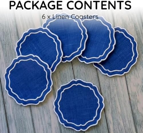 Linen Drink Coasters, Set of 6, 4.5 inch, Royal Blue - Image 2